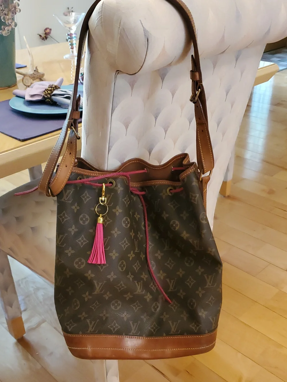 Louis Vuitton Monogram Canvas Bucket Bag with Pink Tassel Trim